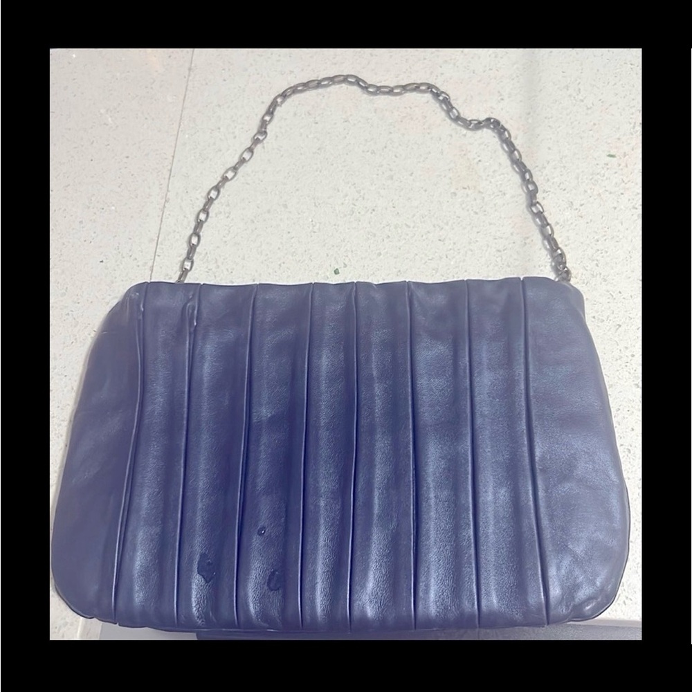 Luca Luca Italian Designer leather purple Pleated Shoulder Bag- gold Chain Strap